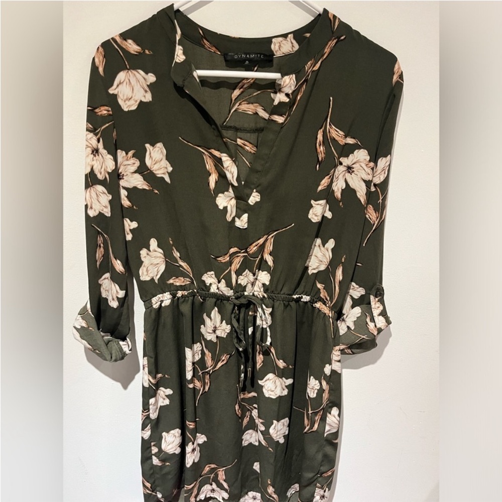 Dynamite Adjustable Army Olive Green Floral Dress